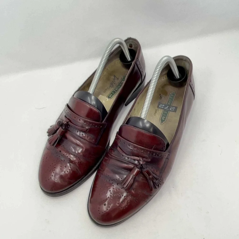 Florsheim 272 Series Mens 8 D Burgundy Leather Tassel Wingtip Loafers Italy Rare